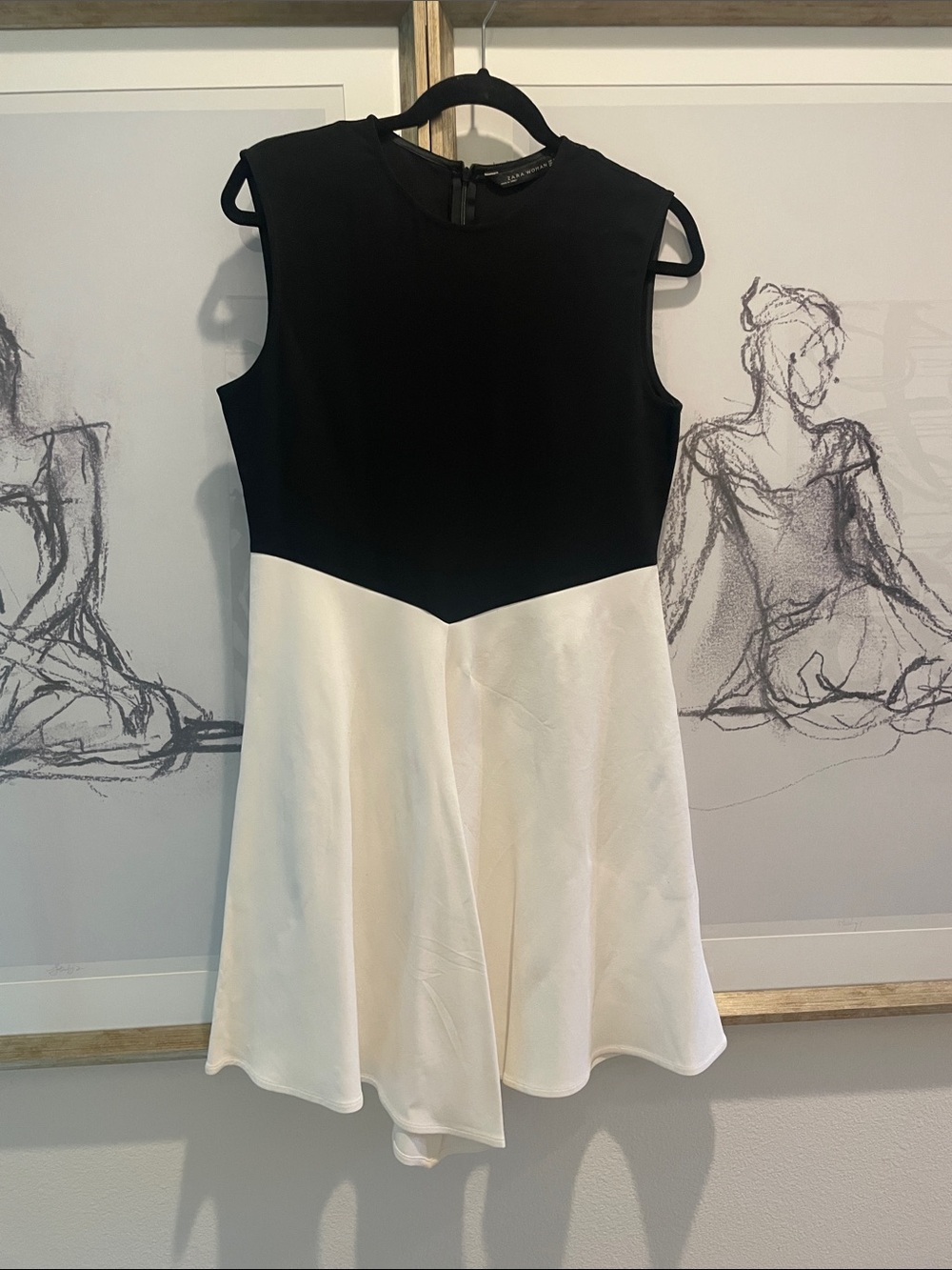 Zara Black & White Sleeveless Fit-and-Flare Mini Dress